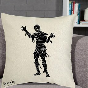Perna Decorativa Mormii Infricosat Silueta Neagra Halloween, 40x40 cm, Ecru, Husa Detasabila, Perna Inclusa, BEKZ®