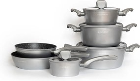 Set oale si tigai Royalty Line T010-Silver, Aluminiu, 10 piese, Acoperire marmura, Argintiu