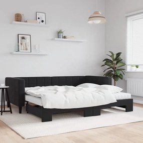 vidaXL Pat de zi cu extensie și saltea, negru, 90x200 cm, catifea