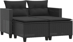 vidaXL Canapea de grădină cu 2 locuri, negru, poliratan