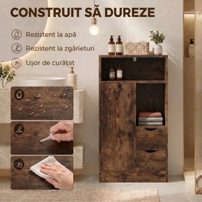HOMCOM Dulap Baie Îngust cu 2 Sertare și Rafturi Reglabile pentru Bucătărie, Living, Hol, Maro Rustic | Aosom Romania