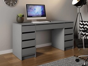 BIA8 - Birou 154 cm, masa de calculator cu 9 sertare, office - Alb / Negru / Crem / Alb Lucios / Gri / Culoarea Stejar