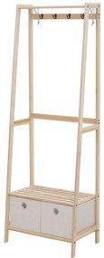 HOMCOM Cuier Hol, cu Rafturi, Design Natural din Lemn, 58x36x168 cm | Aosom Romania