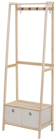 HOMCOM Cuier Hol, cu Rafturi, Design Natural din Lemn, 58x36x168 cm | Aosom Romania