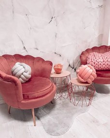 Fotoliu în stil Art-deco, catifea Velvet roz/crom auriu, NOBLIN