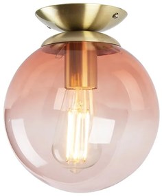 Plafonieră Art Deco din alamă cu sticlă roz - Pallon