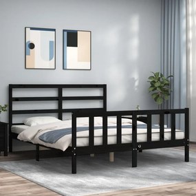 3191920 vidaXL Cadru de pat cu tăblie, negru, 160x200 cm, lemn masiv