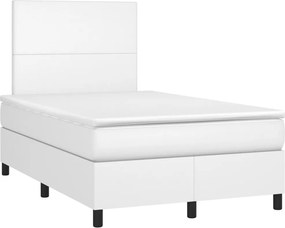 vidaXL Pat box spring cu saltea, alb, 120x190 cm, piele ecologică