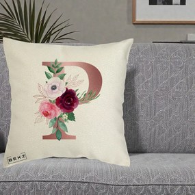 Cadou Personalizat - Perna Personalizata Monograma Rose Gold Litera P, 40x40 cm, Ecru, Husa Detasabila, Perna Inclusa, BEKZ®