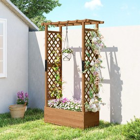 Outsunny Jardinieră înaltă cu spalier și acoperiș, pentru flori, fructe, legume, ierburi, 110 x 44 x 181 cm, lemn, Portocaliu | Aosom Romania