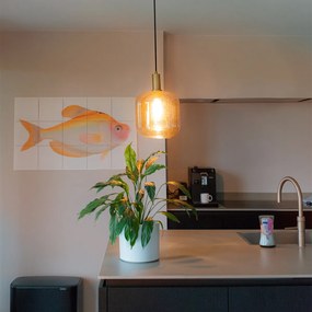 Lampă pendantă de design neagră cu alamă și sticlă chihlimbar - Zuzanna