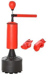 HOMCOM Sac de Box Ajustabil pe Înălțime, Bară Rotativă și Bază Umplută, 88x48x155-205 cm, Roșu