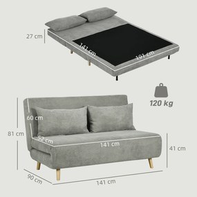 HOMCOM Canapea Extensibila cu 2 Locuri, Gri | Aosom Romania