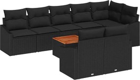 vidaXL Set de canapele pentru grădină cu pernă 9 pcs Negru poliratan