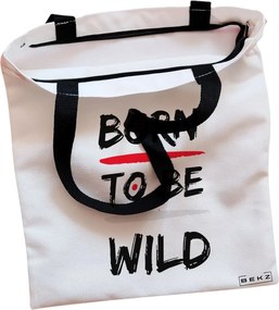 Sacosa de Panza pentru Cumparaturi, Geanta Tote, model Born to be wild, Cu fermoar, 38x34.5 cm, Alba, BEKZ®