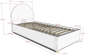 Pat tapițat pentru copii MOON, 90 x 200 cm, roz, cu țesătură bouclé și spațiu de depozitare – Vipack