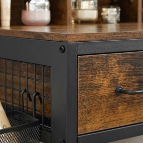 Măsuță de toaletă cu taburet din piele ecologică PIERRE, 90x40x141cm, maro/neagră Vasagle