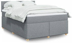 vidaXL Pat continental cu saltea, gri deschis, 160x200 cm, textil