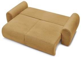 Canapea galben-muștar extensibilă cu tapițerie din catifea reiată 257 cm Lucien – Bobochic Paris