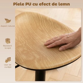 HOMCOM Set 2 scaune de bar din PU, reglabile pe înălțime, rotative 360°, cu suport pentru picioare, bază din oțel, efect lemn de stejar | Aosom Romania