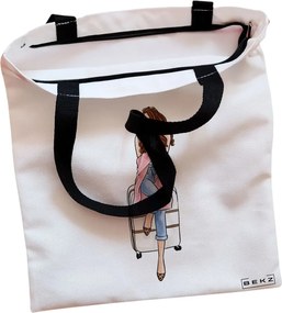 Sacosa de Panza pentru Cumparaturi, Geanta Tote, Travel Girl, Cu fermoar, 38x34.5 cm, Alba, BEKZ®