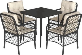 vidaXL Set mobilier de grădină cu perne, 5 piese, negru, poliratan