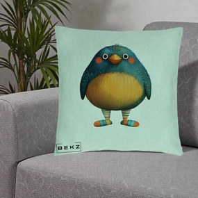 Perna Decorativa Pasare Teal cu Sosete Dunghi, 40x40 cm, Verde Menta, Husa Detasabila, Perna Inclusa, BEKZ®