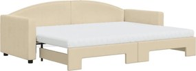 vidaXL Pat de zi cu extensie și saltele, crem, 80x200 cm, textil