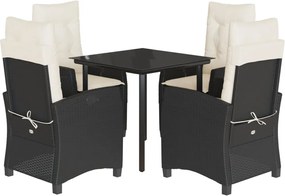 vidaXL Set mobilier de grădină cu perne, 5 piese, negru, poliratan