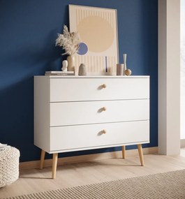 Comodă cu trei sertare, Beni, ADRK Furniture (Culoare: Alb / Alb)