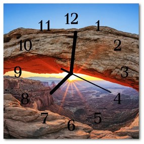 Ceas de perete din sticla pătrat Grand Canyon Peisaj Orange