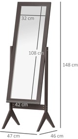 HOMCOM Oglindă pe Podea Oglindă Mare Inclinabilă pentru Dressing Camera dim. 47L x 46l x 148H cm din Lemn Maro Închis | Aosom Romania