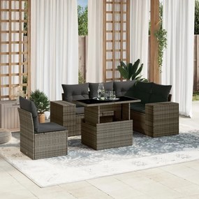 vidaXL Set mobilier grădină cu perne, 6 piese, gri, poliratan