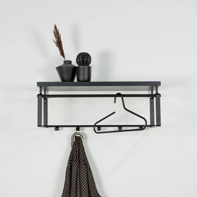 Cuier de perete negru cu raft din metal 70 cm Rex – Spinder Design