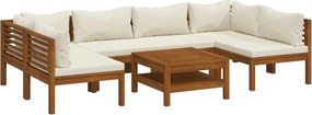 vidaXL Set mobilier grădină cu perne crem, 7 piese, lemn masiv acacia