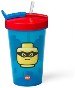 Pahar cu capac roșu și pai LEGO® Iconic, 500 ml, albastru