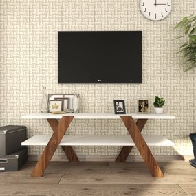 Comodă TV albă/cu aspect de lemn de nuc 120x33 cm Basic – Kalune Design