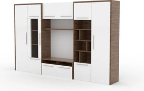 Mobilier living MARIO – 320x45x200 cm – Alb lucios / Mont Blanc Dark