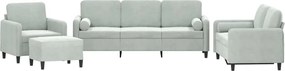 vidaXL Set canapea cu perne, 4 piese, gri deschis, catifea