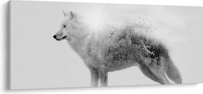 Tablou - Lupul arctic oglindit în peisajul sălbatic, alb-negru (120x50 cm)