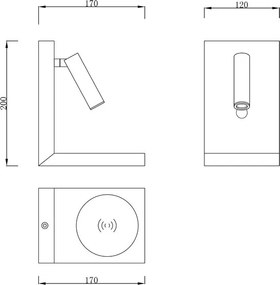Aplica cu reader LED, incarcator wireless ZANZIBAR negru