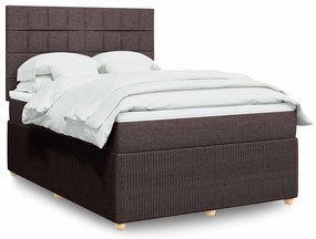 vidaXL Pat box spring cu saltea, maro închis, 140x200 cm, textil