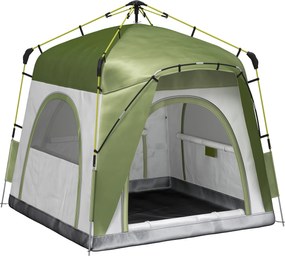 Outsunny Cort pentru Camping cu 2 Locuri, Cort cu Ușă, 3 Ferestre cu Plasă și Geantă pentru Transport, 240x240x199 cm, Verde | Aosom Romania
