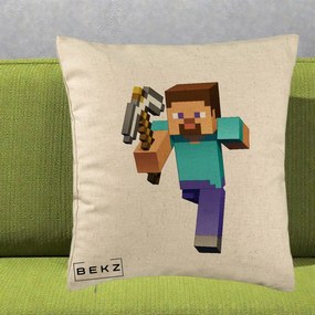 Perna Personalizata Minecraft Steve, 40x40 cm, Bej, Husa Detasabila, Perna Inclusa, BEKZ®