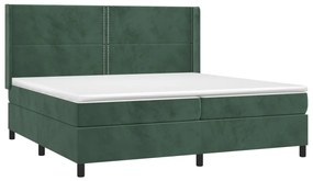 Pat box spring cu saltea, verde inchis, 200x200 cm, catifea Verde inchis, 200 x 200 cm, Culoare unica si cuie de tapiterie