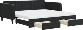 vidaXL Pat de zi cu extensie și sertare, negru, 100x200 cm, catifea