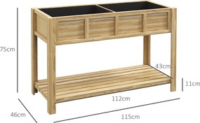 Outsunny Jardinieră pe picioare cu separator detașabil, raft, inserturi pentru irigare, material geotextil de drenaj 115L x 46l x 75Î cm | Aosom Romania
