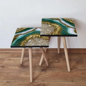 Set 2 Masute Auxiliare 2SHP111, MDF, Verde / Bej