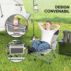 Outsunny Scaun de Camping Pliabil și Rabatabil cu Suport pentru Picioare Detașabil și Tetieră, 82x50/100x88 cm, Negru | Aosom Romania