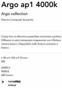 Aplica LED de perete exterior ambientala Ip65 Argo ap1 4000k antracit